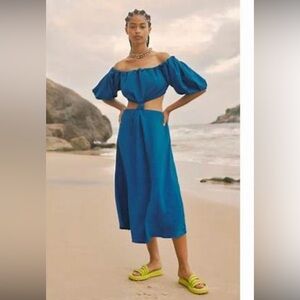 FARM Rio linen blend off-the-shoulder midi dress sz M